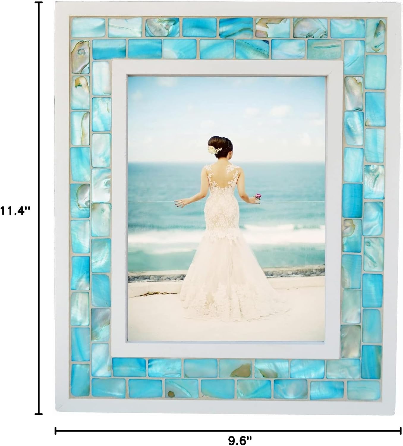 Silver Plate Picture Frame 5x7 Mother of Pearl 5 by 7 Photo Frame Mosaic Glass Tabletop Frame (Grey+ White,1pc)