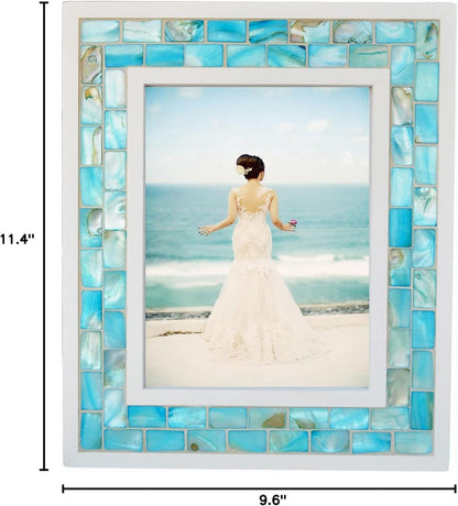 Silver Plate Picture Frame 5x7 Mother of Pearl 5 by 7 Photo Frame Mosaic Glass Tabletop Frame (Grey+ White,1pc)