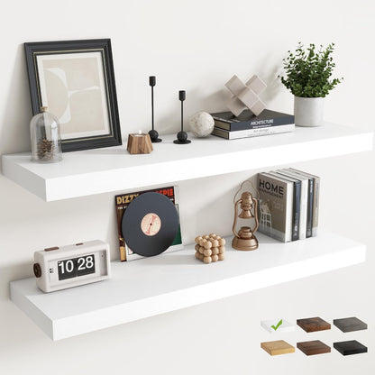72 Inch Long Floating Shelves for Wall Set of 2, 12"D Wood Grain Bathroom Shelves with Invisible Brackets, Easy Install Engineered Wood Storage Shelves for Kitchen, Living Room, Bedroom, Black Finish
