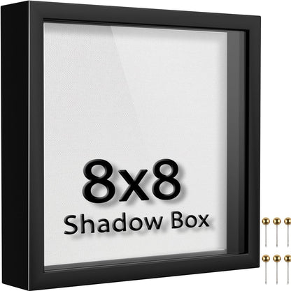 8x10 Shadow Box Frame | Soft Linen Back & Push Pins Included, Polystyrene Glass Memory Display Case for Flowers, Tickets & Cherished 3D Items, Black