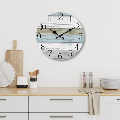 Wall Clock, Rustic Wall Clocks Battery Operated Silent Non Ticking, Country Round Wooden Clocks Farmhous Wall Decorative for Kitchen, Bathroom, Living Room (Gray 8 Inch)