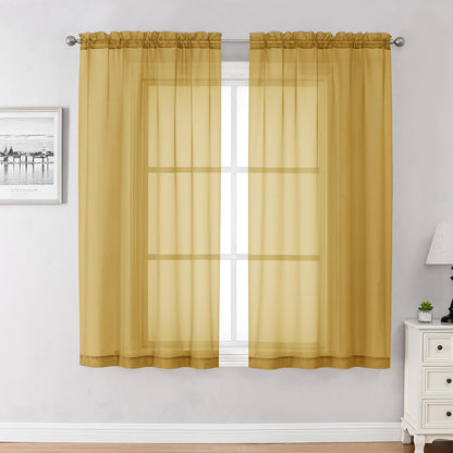 Chyhomenyc Sheer White Valances for Windows 2 Pack, Small Window Curtains for Living Room Bathroom Cafe Laundry Basement, Modern Top Dual Rod Pocket Voile Curtain, 42W x 14L inches, White - Colors C