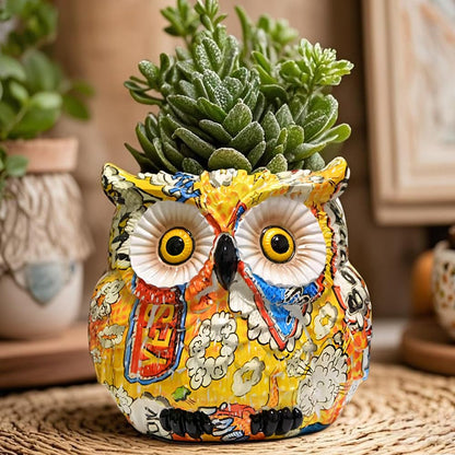 Owl Planter, Owl Succulent Pots, Funny Plant Pots Indoor/Outdoor, Decorative Garden Flower Pot, Cute Small Planters for office Home Decor, Unique Statue Figurine Gifts for Women Mother Teacher Red
