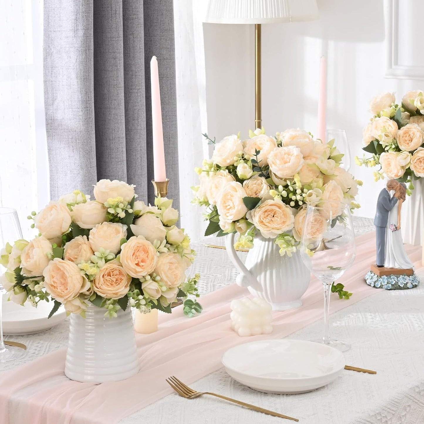 MARTINE MALL 2 Packs Peonies Artificial Flowers, Light Pink Artificial Peonies, Silk Peonies Flowers Fake Peonies Artificial Flowers Peonies Bouquet for Centerpiece Table Wedding Party Home Decor