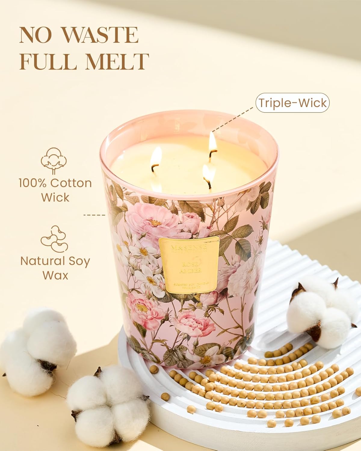 M&SENSE Jasmine Candles Highly Scented 3 Wick 35oz 150 Hours Burn Extra Large Jar Candles for Women, Natural Soy Wax Aromatherapy Candle for Stress Relief, Meditation, Yoga, Spa - Colors A
