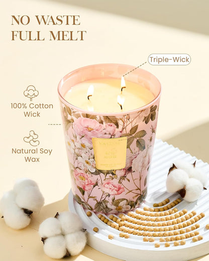 M&SENSE Jasmine Candles Highly Scented 3 Wick 35oz 150 Hours Burn Extra Large Jar Candles for Women, Natural Soy Wax Aromatherapy Candle for Stress Relief, Meditation, Yoga, Spa - Colors A