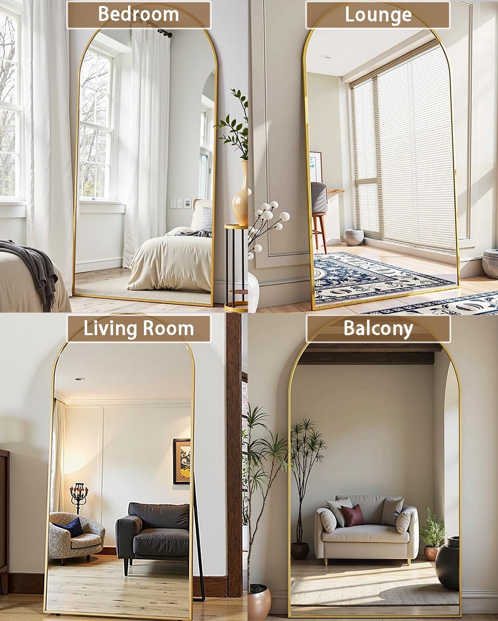 Prywot Arched Full Length Mirror, 70"x26" Free Standing Floor Mirror, Modern Full Body Mirrors with Stand, Wall Mirrors with Aluminum Alloy Frame for Bedroom,Living Room, Gold