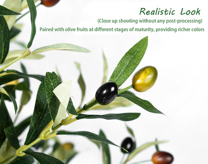 Olive Trees Artificial Indoor 6ft - Artificial Plants Indoor with Silk Leaves & Resin Trunk, Fake Olive Trees for Home Decor, Faux Trees with Black Pot, Large Artificial Trees Indoor Outdoor