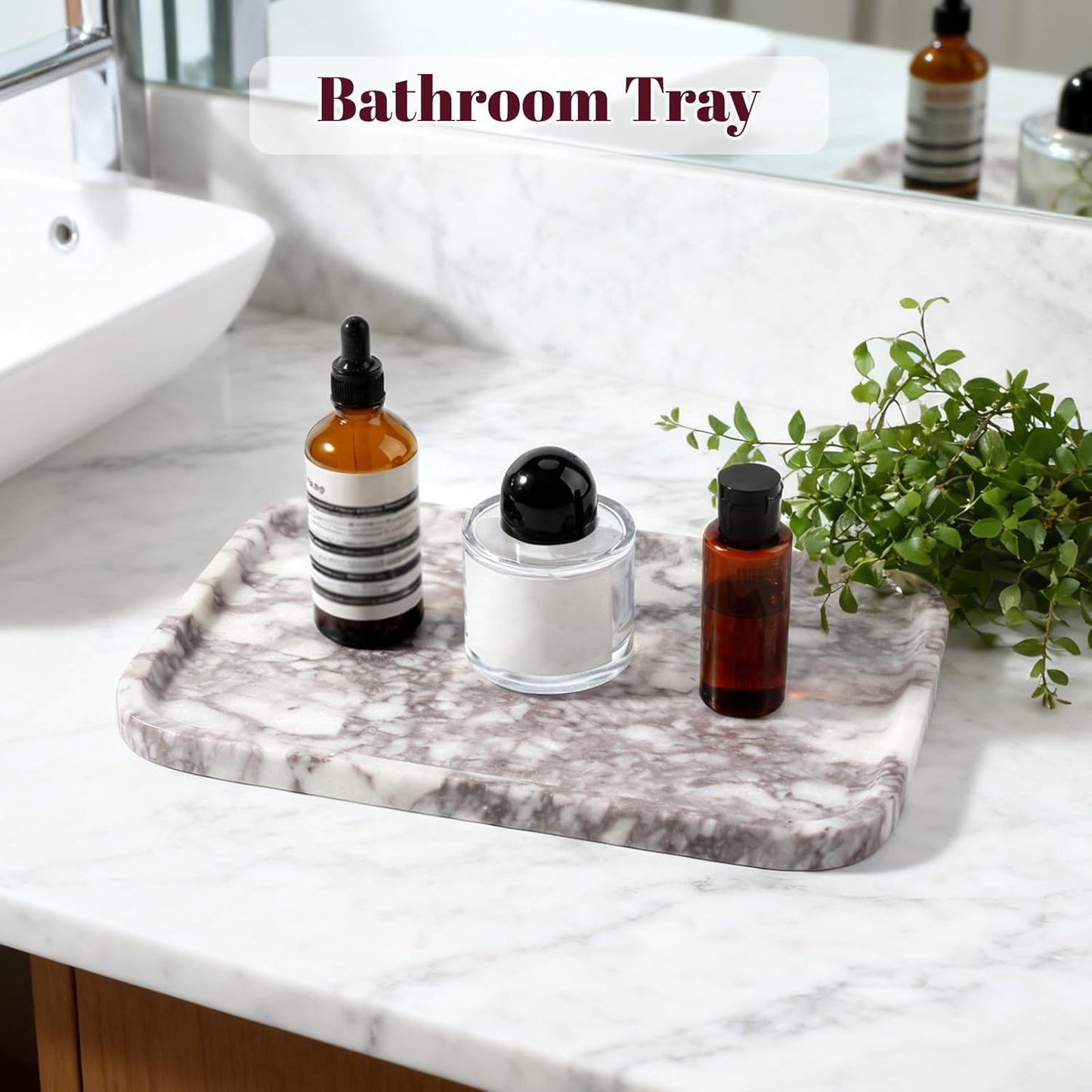 Marble Vanity Tray for Dresser Organizer, Travertine Bathroom Tray Countertop, Beige Decorative Serving Trays, Kitchen Sink Storage, Jewelry & Perfume Holder(Travertino Romano)