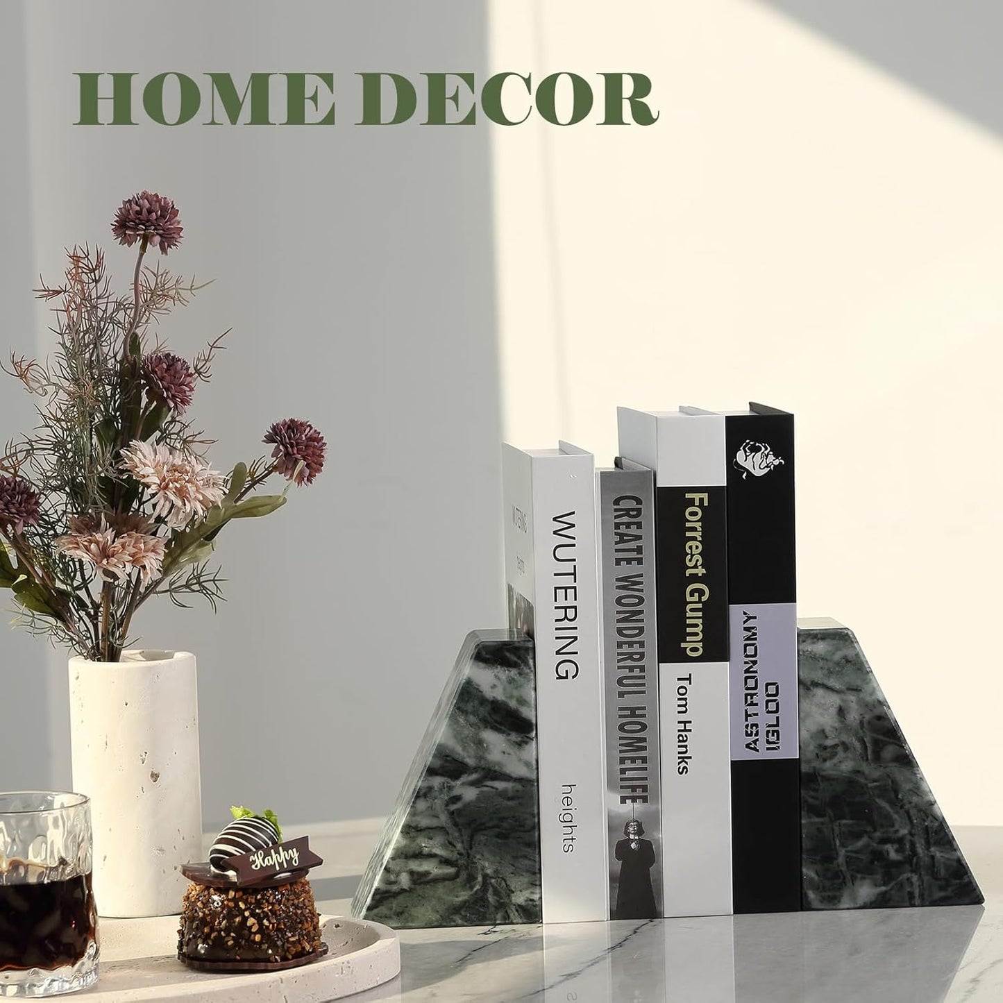 Karibiber Travertine Bookends for Heavy Books, Marble Decorative Bookends for Shelves, Heavy-Duty Stone Book Ends for Hardback Book & Cookbooks, Unique Book Stopper & Holder, Travertino Italy