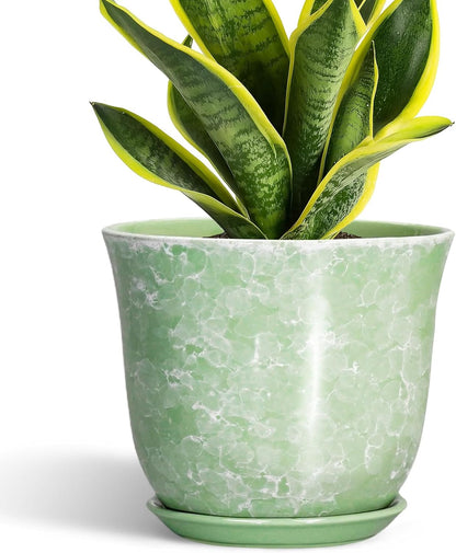 Ceramic Plant Pots - 12 Inch Pots for Plants Indoor Outdoor, Large Round Planter with Drainage Hole and Saucer, Modern Decorative Flower Pot, Home Garden Decor, House Warming Gifts, Blue