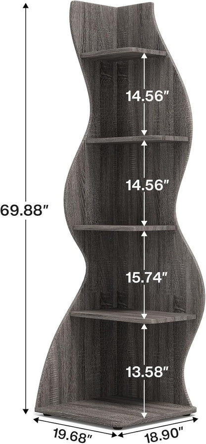 Tribesigns Corner Shelf, Modern 5-Tier Wall Corner Bookshelf, Stylish Corner Small Bookcase Storage Rack Plant Stand with Unique Shape for Living Room, Home Office (White, 1PC)