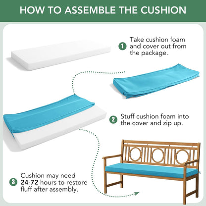 Summsun Outdoor Bench Cushion: Waterproof and Fade Resistant Patio Furniture Cushions - Non-Slip Bench Pad Cushion with Removable Cover for Garden Swing Porch Sofa Settee, 48 x 18 x 3 Inch, Black