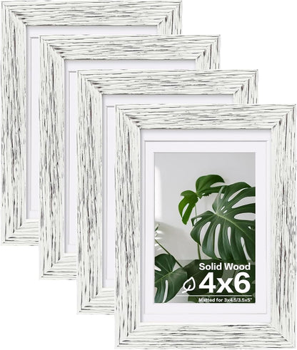 Egofine 8x10 Picture Frames Set of 4, Made of Solid Wood Covered by Plexiglass 4x6 and 5x7 with Mat or 8x10 without Mat, for Table Top Display and Wall Mounting Photo Frame Black