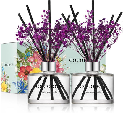 COCODOR Flower Reed Diffuser Set / 6.7oz / White Jasmine/Scent Diffuser with Sticks Home Fragrance Reed Diffuser for Bathroom Shelf Decor
