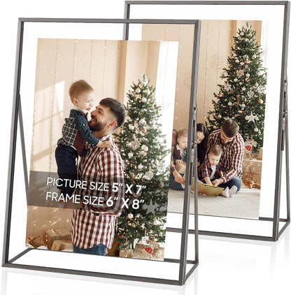 Gold Floating Picture Frame Set of 2, 10"x12" Glass Pressed Flower Picture Frames, Tabletop Standing Glass Floating Frame for 8x10 Photo Display