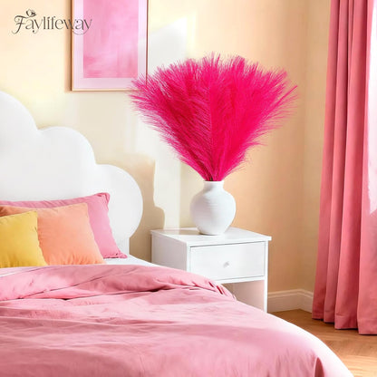 50pcs Pampas Grass 17in for Living Room Decor, Blush Pink Pampas Grass Decor, Fluffy Pink Flowers for Home Birthday Bathroom Baby Shower Wall Bow Decor(Blush & Cream & Pink)