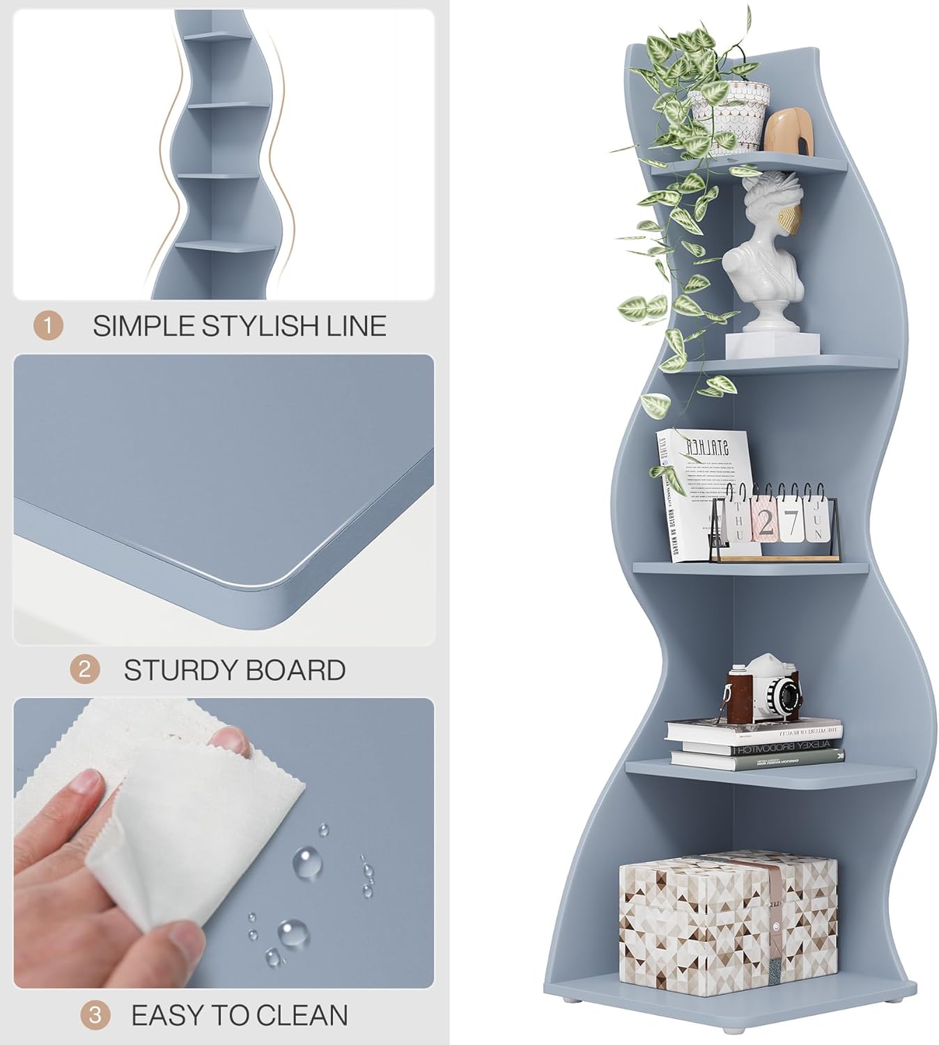 Tribesigns Corner Shelf, Modern 5-Tier Wall Corner Bookshelf, Stylish Corner Small Bookcase Storage Rack Plant Stand with Unique Shape for Living Room, Home Office (White, 1PC)