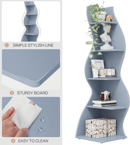 Tribesigns Corner Shelf, Modern 5-Tier Wall Corner Bookshelf, Stylish Corner Small Bookcase Storage Rack Plant Stand with Unique Shape for Living Room, Home Office (White, 1PC)