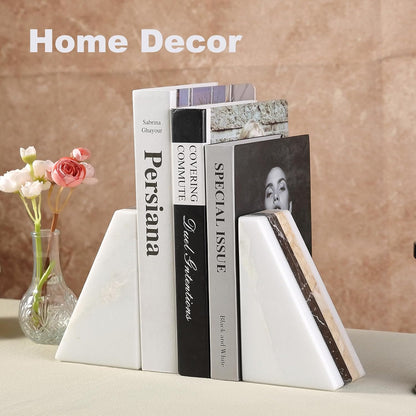 Karibiber Travertine Bookends for Heavy Books, Marble Decorative Bookends for Shelves, Heavy-Duty Stone Book Ends for Hardback Book & Cookbooks, Unique Book Stopper & Holder, Travertino Italy