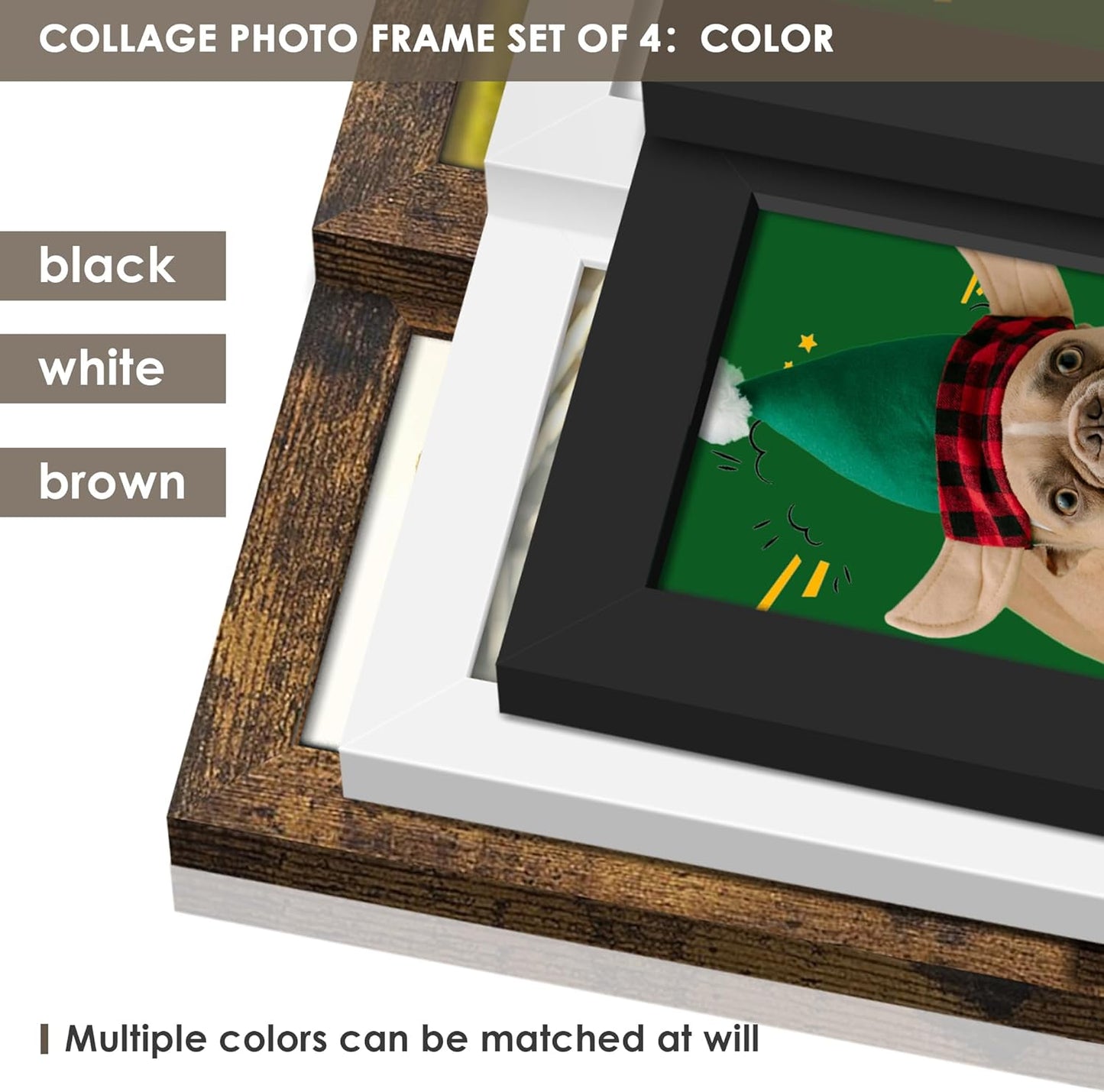 DUENPY 4x6 Collage Picture Frame Tempered Glass Front, Displays Four 4x6 Photo, Family Photo Collage Frame, Wall Decor Wall Hanging or Tabletop, Brown