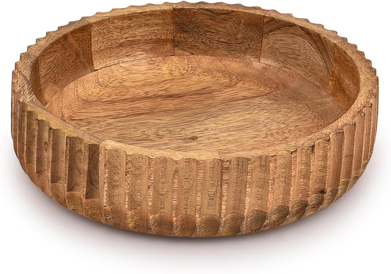 Kimona Fruit Bowls Wooden Fruit Bowl or Candy Bowl, Elevate Your Space With A Unique Bowl Centerpiece (10" X 10" X 2.5")