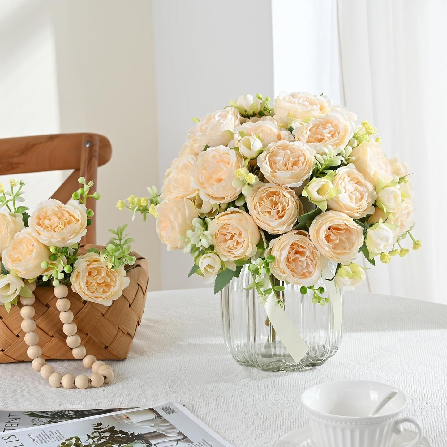 MARTINE MALL 2 Packs Peonies Artificial Flowers, Light Pink Artificial Peonies, Silk Peonies Flowers Fake Peonies Artificial Flowers Peonies Bouquet for Centerpiece Table Wedding Party Home Decor
