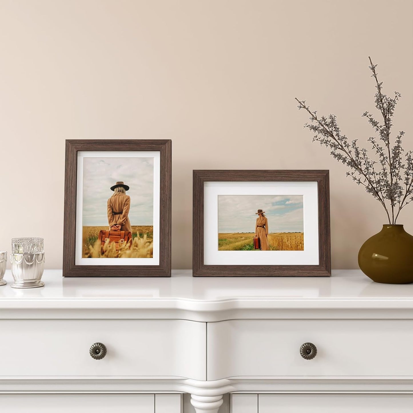 Egofine 8x10 Picture Frames Set of 4, Made of Solid Wood Covered by Plexiglass 4x6 and 5x7 with Mat or 8x10 without Mat, for Table Top Display and Wall Mounting Photo Frame Black