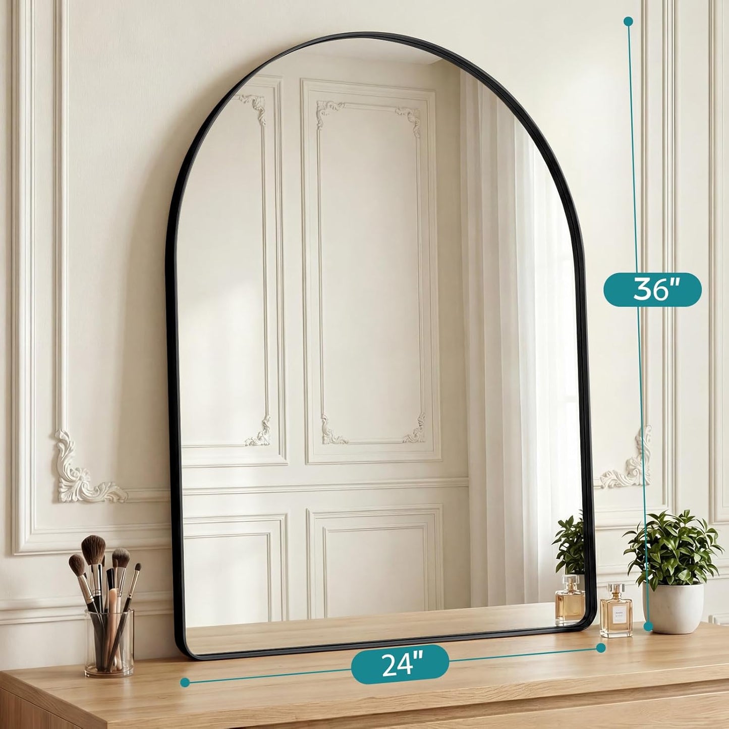 OLIXIS Arched Bathroom Mirror for Over Sink, 34x32 Inch Wall Mirror Arched Rounded Rectangle, Modern Wall Mount Vanity Mirror with Matte Metal Deep Framed, for Home Decor, Living Room, Black