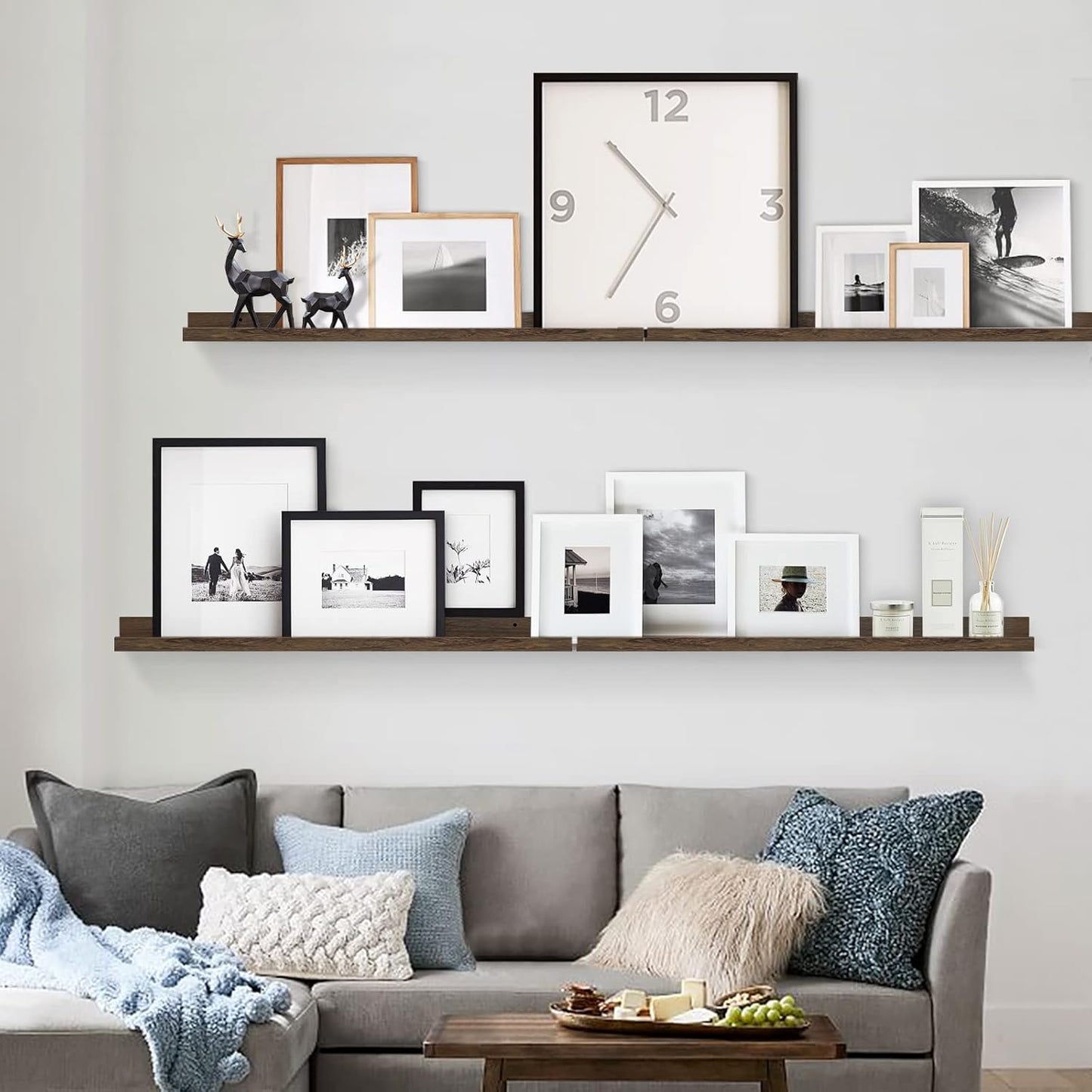 Forbena 36 Inch Floating Shelves for Wall 4-Pack, Large Nursery Book Shelves Bookshelf for Kids Bedroom, Long Picture Ledge Shelf with Lip for Living Room Photo Frames Art Display (White Solid Wood)