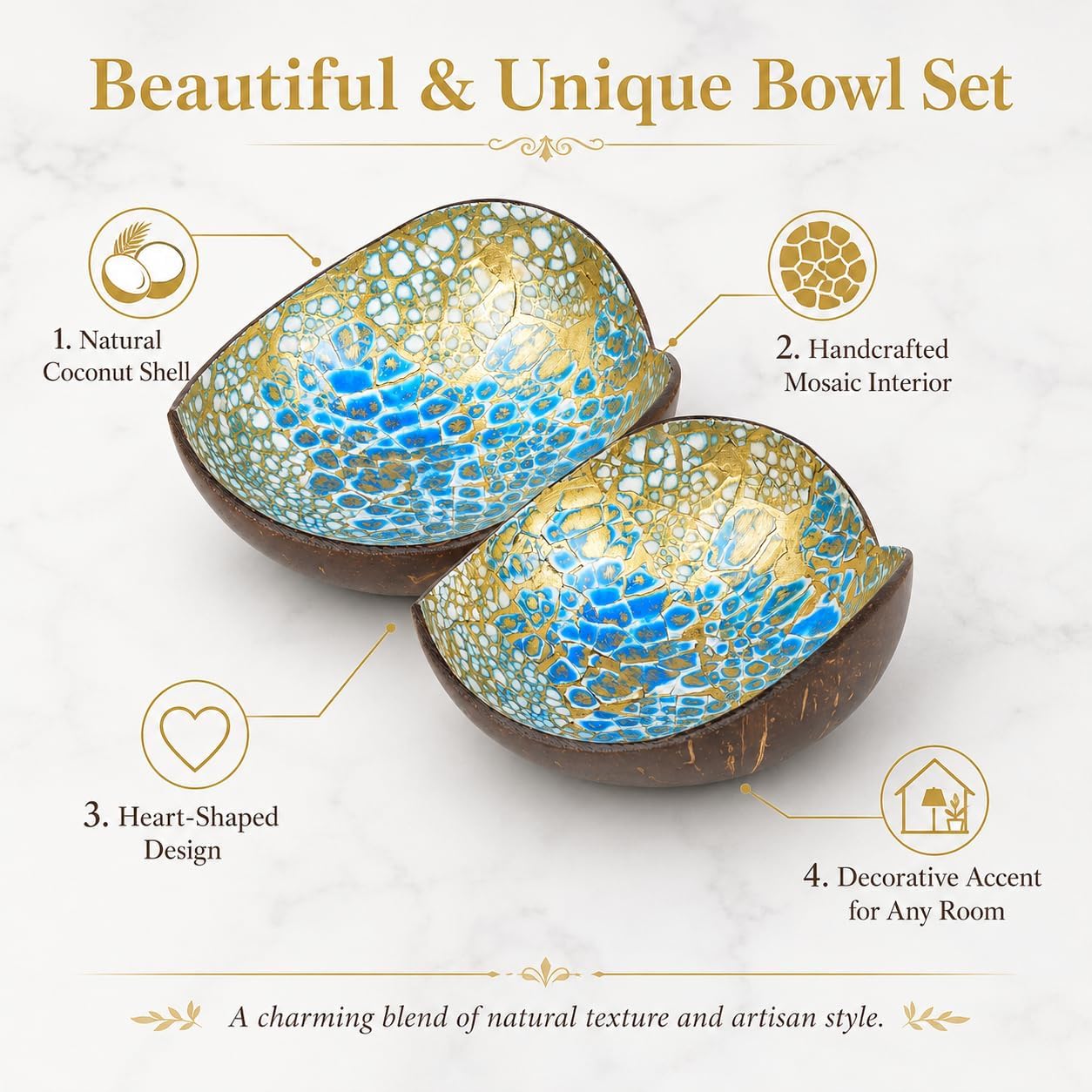 Coconut Bowls Decorative Candy Dish - Heart Acai Bowl, Natural Wooden Candy Dish, Key Bowl Holder for Entryway Table, Yogurt Smoothie Nuts Dessert Container, Rice Fruits Dry Snack Storage Shell Bowls