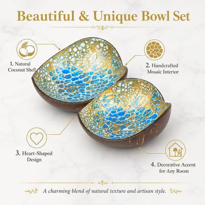 Coconut Bowls Decorative Candy Dish - Heart Acai Bowl, Natural Wooden Candy Dish, Key Bowl Holder for Entryway Table, Yogurt Smoothie Nuts Dessert Container, Rice Fruits Dry Snack Storage Shell Bowls