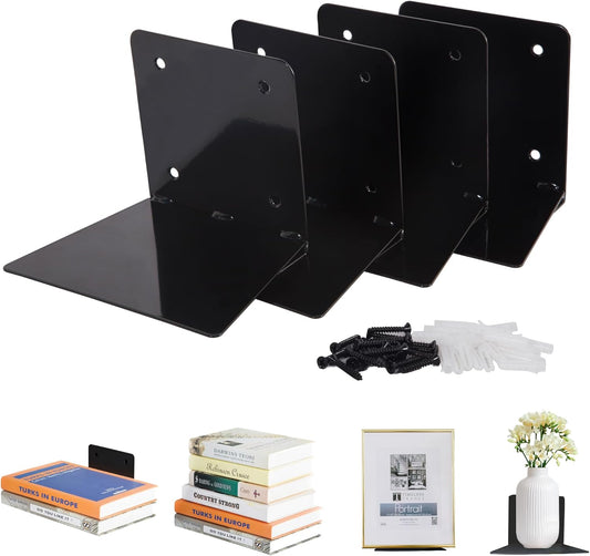 STORAGE MANIAC Floating Book Shelves for Wall Mounted Invisible Floating Bookshelves Heavy-Duty Steel Hidden Bookshelf Hanging Bookshelves for Bedroom Living Room Office, White 4-Pack Large