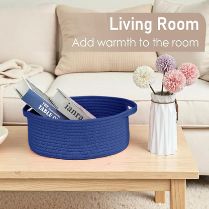 JMvicyroam Woven Basket,Small Rope Storage Bin with Handles & Ribbon Bag, Organizer for Shelves Closets,Gift Basket Empty for Birthday,Books,Dog Toys,White