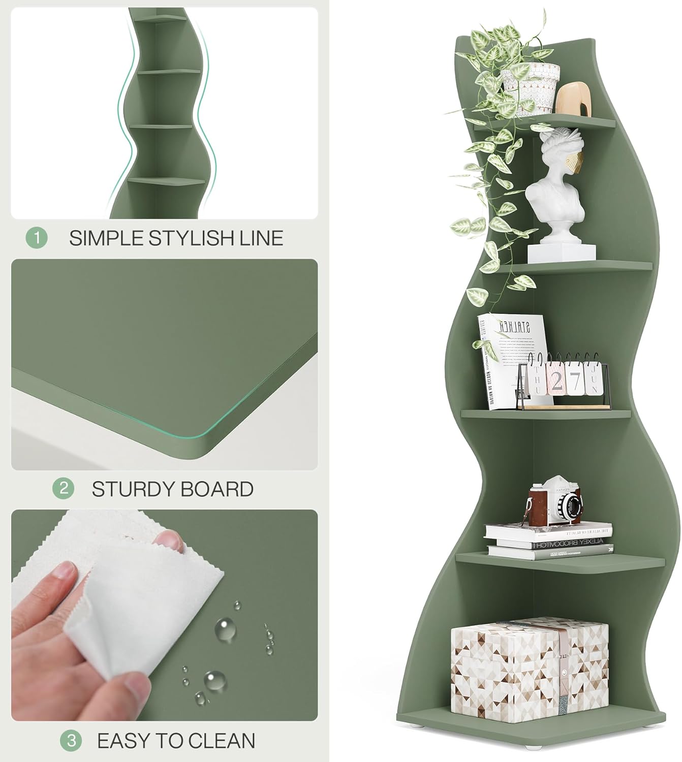 Tribesigns Corner Shelf, Modern 5-Tier Wall Corner Bookshelf, Stylish Corner Small Bookcase Storage Rack Plant Stand with Unique Shape for Living Room, Home Office (White, 1PC)