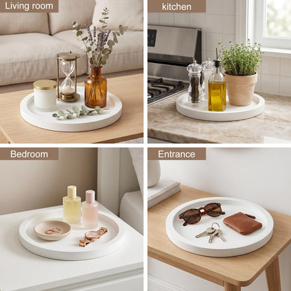 Round Decorative Tray for Coffee Dining Table Countertop Small Wooden Serving Trays Farmhouse Kitchen Home Living Room Decor and Bathroom Accessories Tray Black Rustic Wood Candle Centerpiece Trays