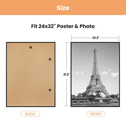 upsimples 18x24 Picture Frame Black 3 Pack, Scratch-Proof Poster Frames 18 x 24 for Photo Gallery - Slide-In Strips, Horizontal or Vertical Wall Mounting