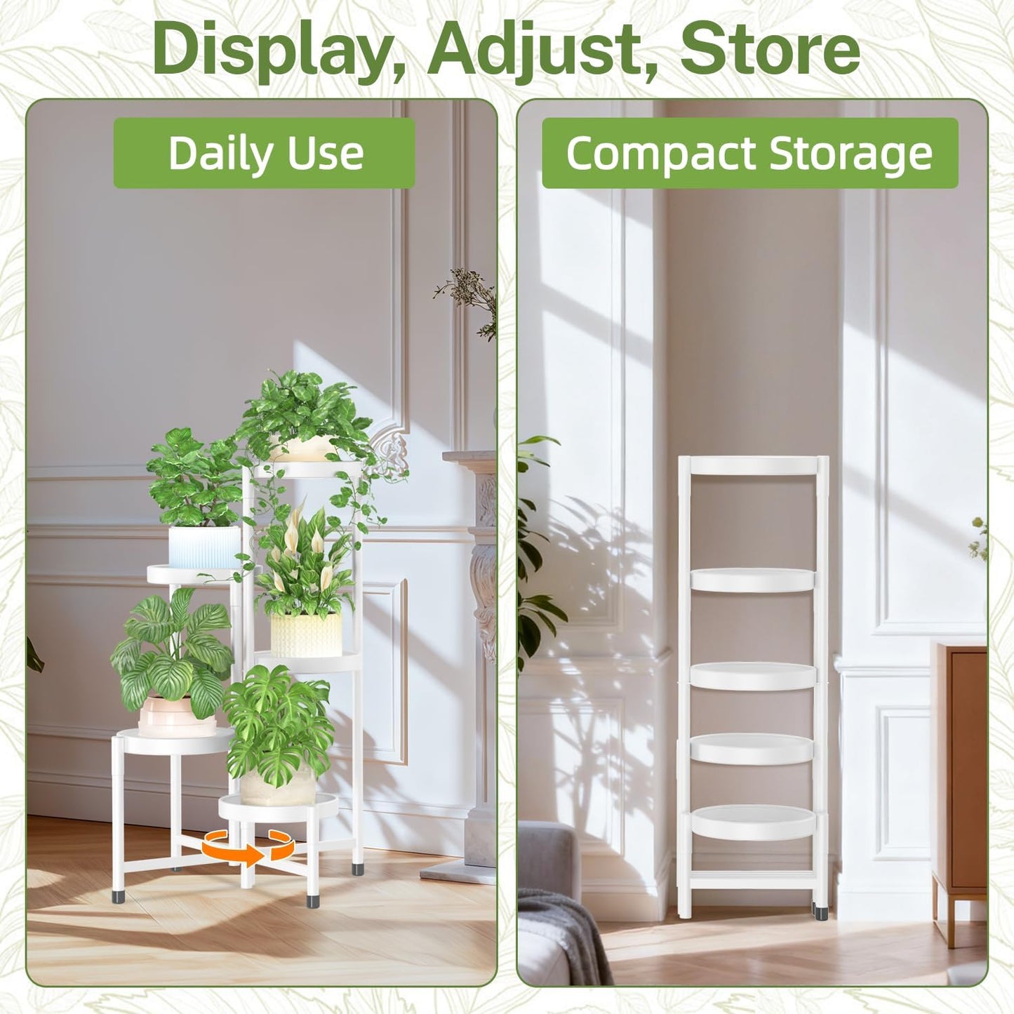 iDavosic.ly Plant Stand Indoor Outdoor, 5 Tier Corner Metal Flower Display Holder Shelf, Folding Tall Orchid Rack for Patio Balcony Porch Garden Living Room House, Black
