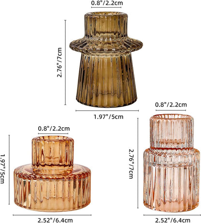 Brown Candlestick Holders 12PCS Ribbed Glass Taper Candle Holders Set for Tealight Candlestick Candles, Table Centerpieces for Thanksgiving Christmas Farmhouse Decor Indoor and Outdoor