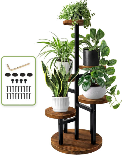 AUGOSTA 3 Tier Plant Stand, Tall Metal Wood Shelf Holder for Indoor, Outdoor Display Rack Flower Pot Stand for Corner Living Room Balcony Garden Patio