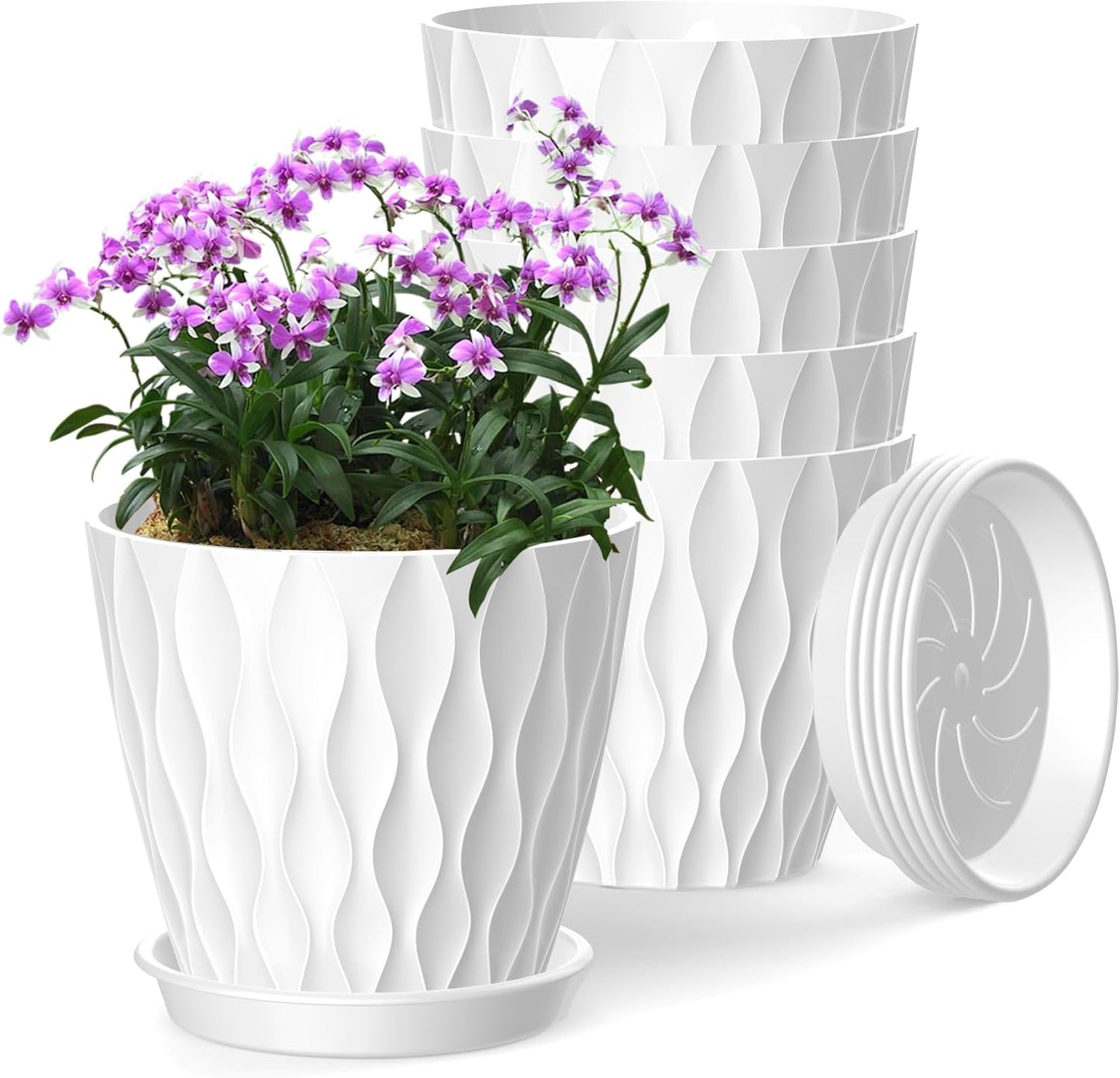 4 Inch Plant Pots, 6 Pack Indoor Flower Pots, Planters with Drainage Holes and Trays for Orchids, Violets, Succulents, Herbs, and Other Plants,Corolful