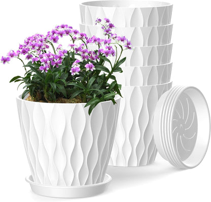 4 Inch Plant Pots, 6 Pack Indoor Flower Pots, Planters with Drainage Holes and Trays for Orchids, Violets, Succulents, Herbs, and Other Plants,Corolful