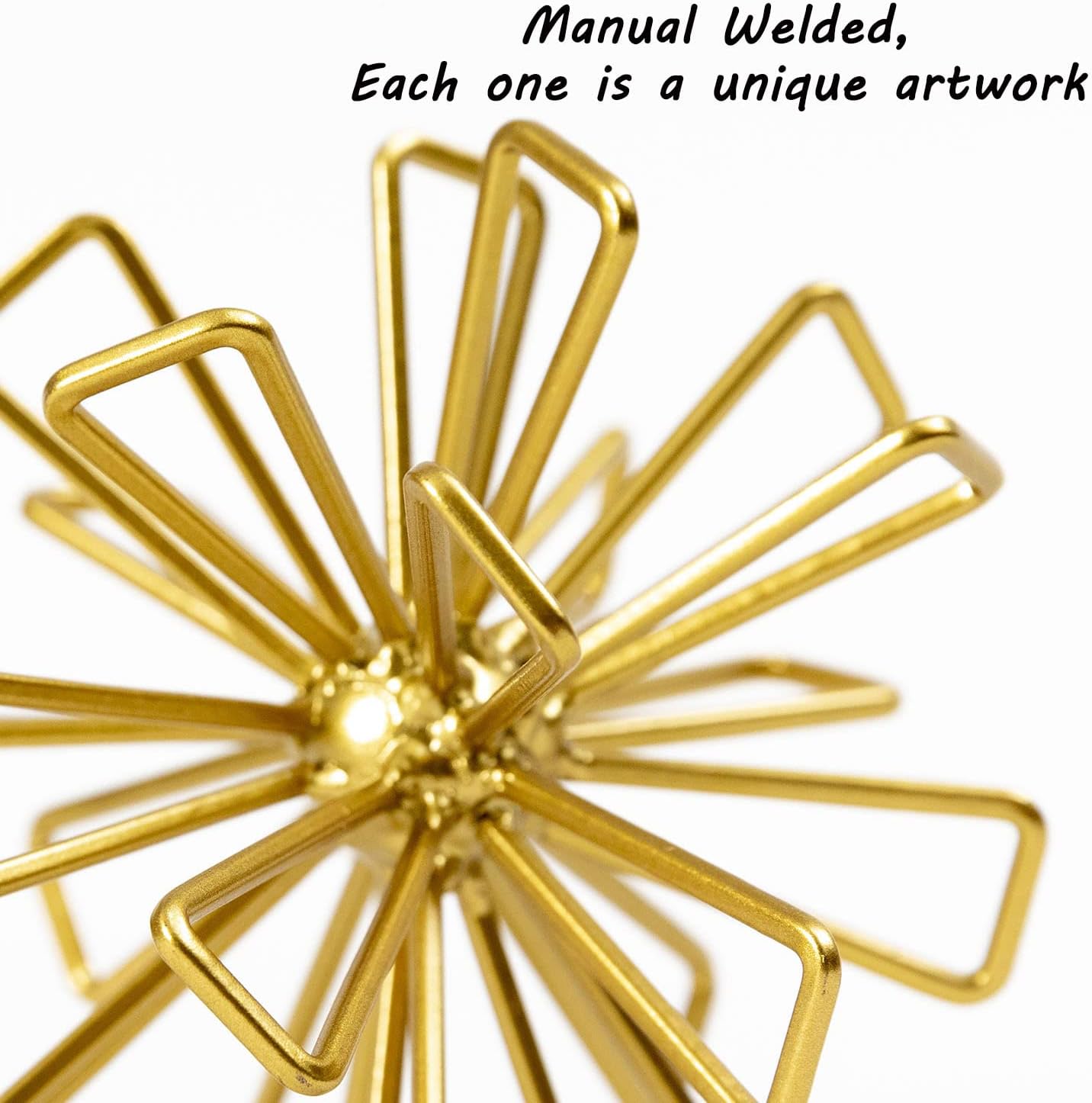 5.5" Gold Metal Geometric Sculpture, Modern Square Decorative Sphere, Small Tabletop Decoration Ball for Home Office Table Shelf Living Room Bedroom Desk Decor
