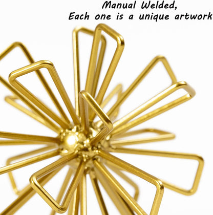 5.5" Gold Metal Geometric Sculpture, Modern Square Decorative Sphere, Small Tabletop Decoration Ball for Home Office Table Shelf Living Room Bedroom Desk Decor