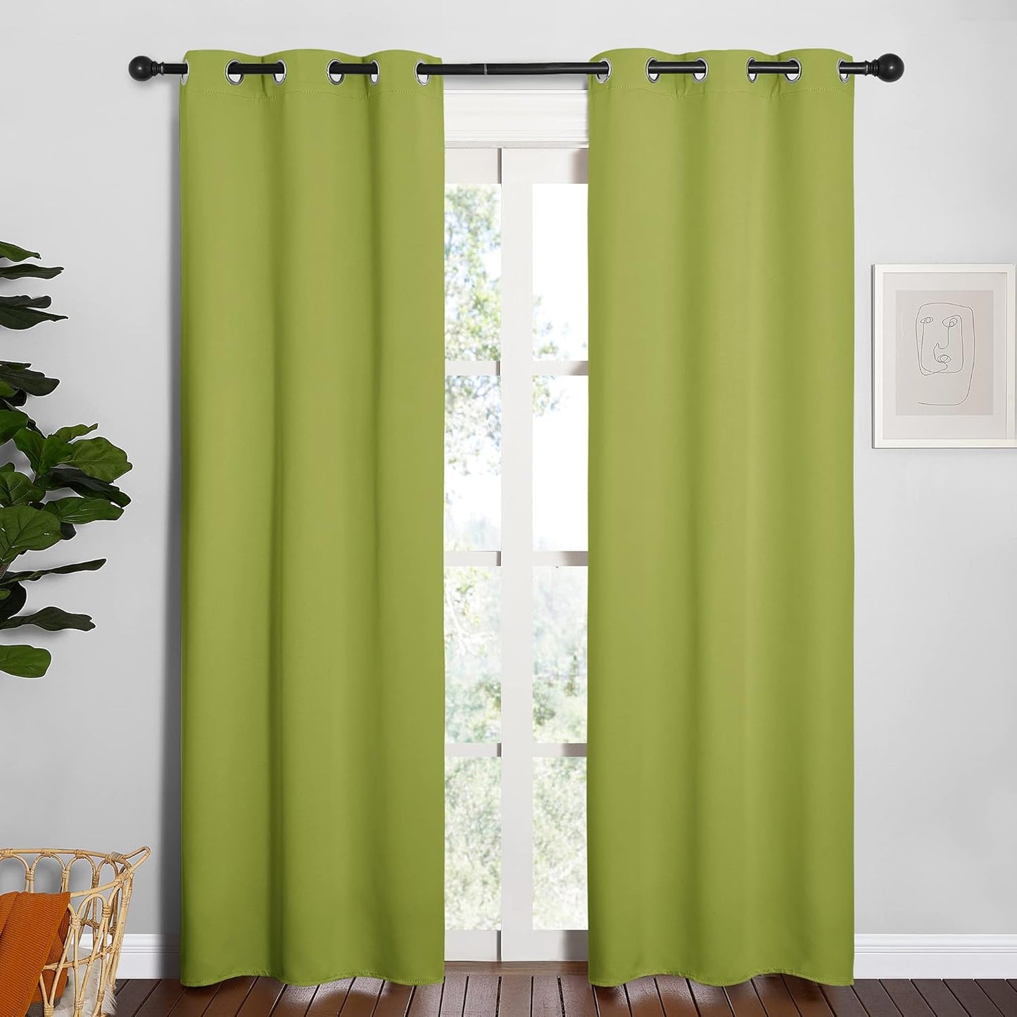 NICETOWN Halloween Pitch Black Solid Thermal Insulated Grommet Blackout Curtains/Drapes for Bedroom Window (2 Panels, 42 inches Wide by 63 inches Long, Black) - Colors B