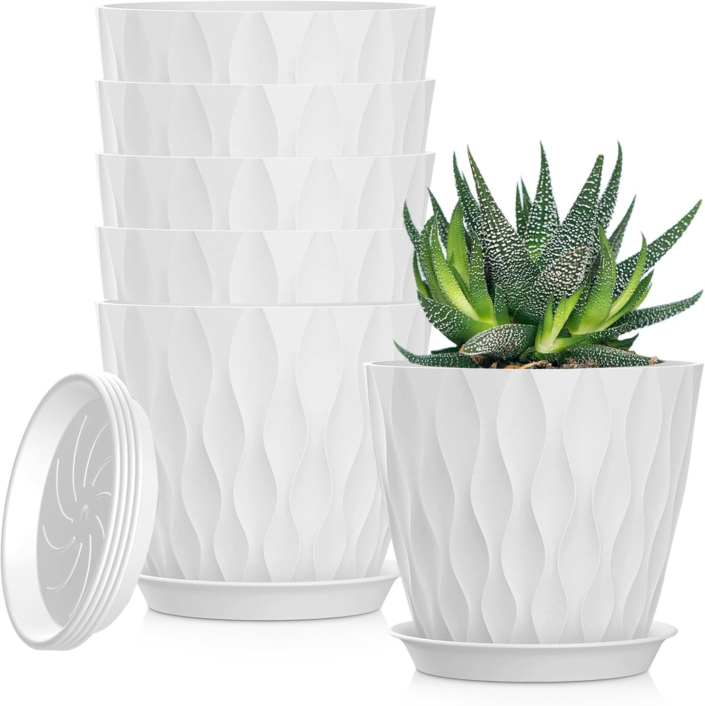 4 Inch Plant Pots, 6 Pack Indoor Flower Pots, Planters with Drainage Holes and Trays for Orchids, Violets, Succulents, Herbs, and Other Plants,Corolful