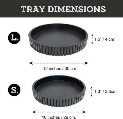 Modern Table Round Decorative Trays 2pcs Home Decor - Circle Coffee Table Centerpiece Set 12"/10" - Wooden Cool Grey Ottoman Tray with Fluted Edge