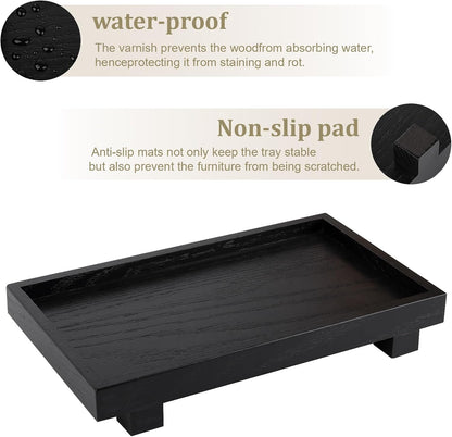 Decorative Tray Small Pedestal Stand Farmhouse Bathroom Decor Wooden Riser Display Stand for Vanity, Kitchen Countertop, Sink, 9.4 * 4.7 White