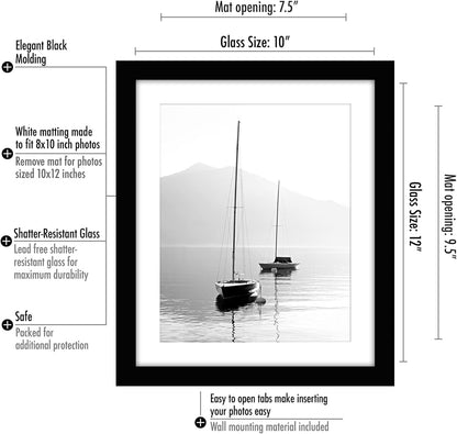 Americanflat 8x10 Picture Frame with Shatter-Resistant Glass - Use as 5x7 Frame with Mat or Display 8x10 Photo Without Mat - Signature Collection - Picture Frames for Tabletop and Wall Display - Black