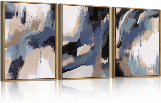 BINCUE Beige Neutral Canvas Wall Art Framed Geometric Abstract Wall Decor Mid Century Modern Artwork Wall Decor for Living Room Bedroom Office 16"x24" Set 3 Gift - Colors B